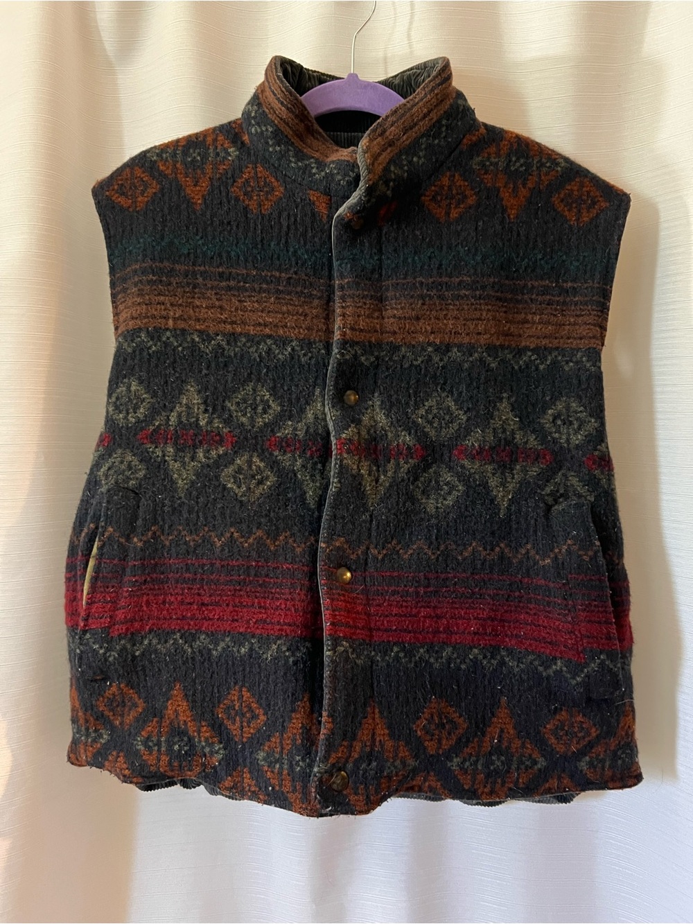 Vintage Woolrich Nordic Navajo Wool/Corduroy Reversible Vest Large USA L